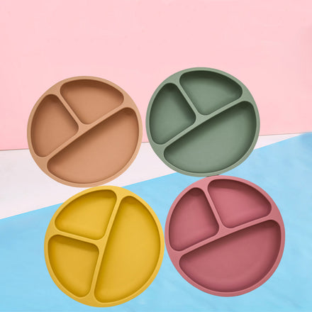 9 Colors Divided Toddler Plates Kid Resistant Unbreakable Feeding Set Suction Silicone Baby Plates for First Stage Children