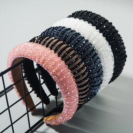 Full Handmade Colorful Crystal Headband for Women Luxury Shiny Padded Diamond Girl Hairband Hair Accessories