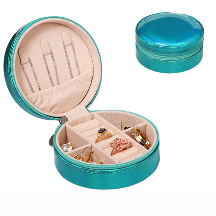 2022 Mini Jewelry Organizer Travel Portable Earrings Ring Box Leather Round Jewelry Hand Storage Box Packaging Display Case Box