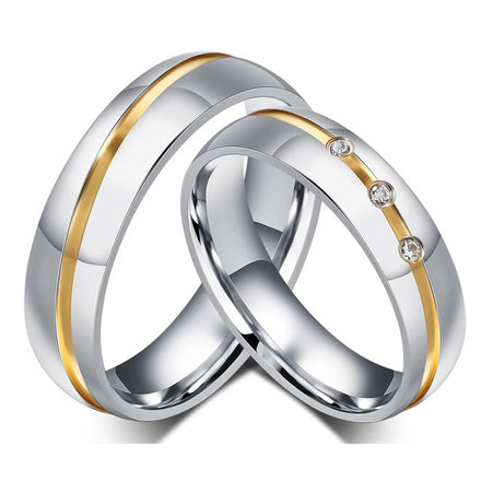 High Polished Love Alliance Wedding Rings Set Micro Zircon Diamond Stainless Steel Engagement Ring for Couple