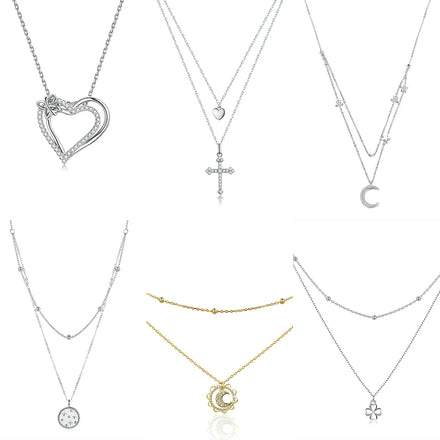 Wholesale 925 Sterling Silver Gold Plated Cross Heart Double Layer Pendant Necklace CZ Micro Pave Religious Jewelry for Women