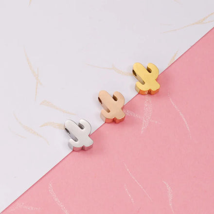 Wholesale Cactus Design Stainless Steel Charm Beads Silver / Gold / Rose Gold Blank Bead Charms for Jewelry Bracelet Making