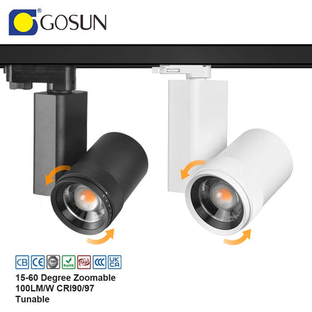 42W Cob LED Track Light Modern 100LM/W Spotlight for Museum Art Gallery 15-60 Degree Zoomable Adjustable Dimmable Aluminum