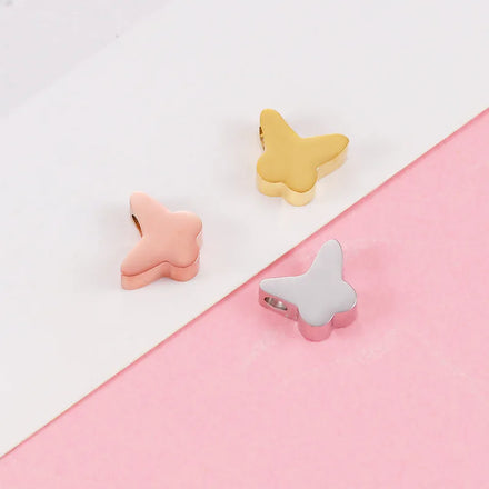 Wholesale Butterfly Design Stainless Steel Charm Beads Silver / Gold / Rose Gold Blank Bead Charms for Jewelry Bracelet Making