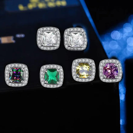 SC Hot Selling Shiny Cubic Zircon Stud Earrings Ins Luxury Colorful Mini Square Diamond Stud Earrings for Men Women