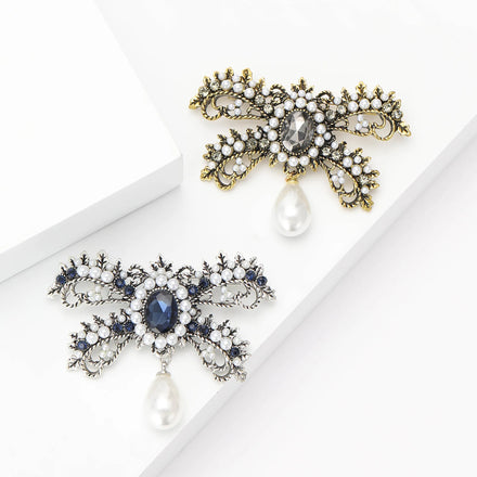 Cheap Bowknot Lapel Pin Pendant Brooch Women Clothes Accessories Alloy Vintage Rhinestone Pearl Bow Brooch Pin