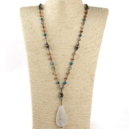 Fashion Delicate Link Chain Jewelry Natural Stone Crystal Glass Beads Necklace Drop Pendant Necklace