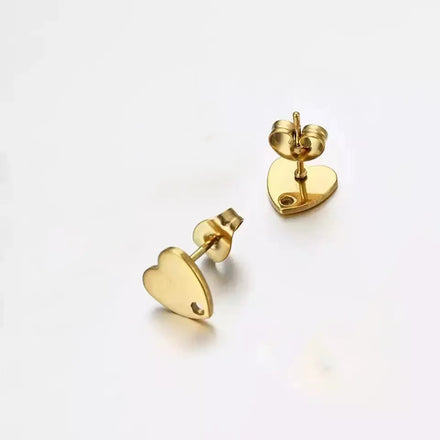 Wholesale Bulk High Polished Gold Stainless Steel Fashion Heart Charm Stud Earrings DIY Jewelry Findings