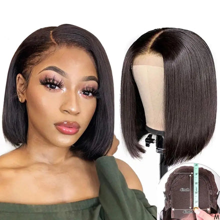 Wholesale 4*4 Closure bob Lace Wig 100% Human Hair Transparent Lace Wig Straight Short Cut bob Wig for Women
