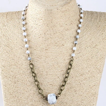 Women Ethnic Necklace Jewelry d Necklace 6MM Natural Stone IrregularStone Connect Necklace