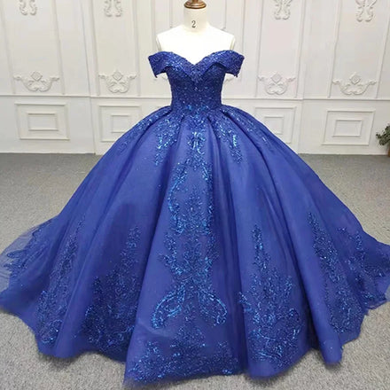 Jancember DY9882 Formal Blue Party Off Shoulder Ball Gowns for Women Evening Dress