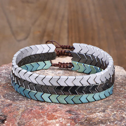 Punk Style V Arrows Shape Handmade Woven Jewelry Natural Hematite Stone Hot Sales Adjustable Bracelets