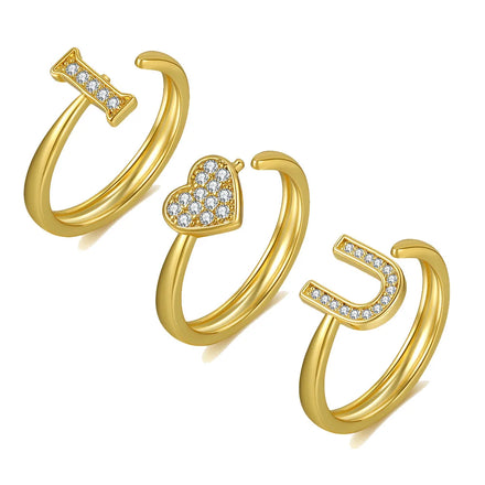 Adjustable Heart-Shaped 'I Love You' Couple Ring 3pcs/Set for Engagement Valentine's Day Anniversary Gift