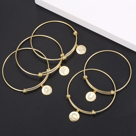 Popular Women Fashion Jewelry 26 Letter Charms Bracelet Brass Gold Plated Women Fine Zircon Dainty Initial Adjustable Bangles