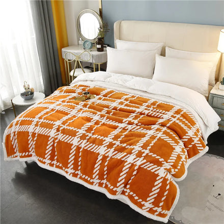 Modern Plaid Flange Sofa Blanket New Winter Thickened Coral Fleece Velvet Casual Double Layer Blooming Cover Eco-Friendly Super