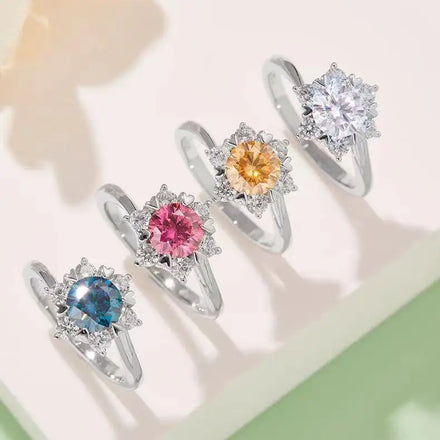 Newest Brand Ring 1 Carat VVS Round Brilliant Colorful Moissanite Ring 925 Silver Diamond Finger Jewelry Christmas Gift for Lady