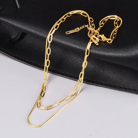 Link Layered Necklace Gold Layering Paperclip Chain Choker for Women Stainless Steel 16inch