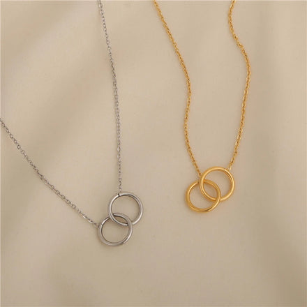 Fenny 18K Gold Plated Permanent Love Double Circle Pendant Necklace Trend for Couple Stainless Steel Jewelry Wholesale