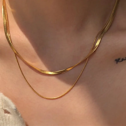 VKME 18K Real Gold Plated Snake Box Chain Snake Bone Chain Necklace for Women