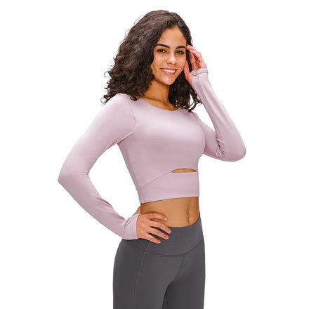 Women Soft Compression Long Sleeve Yoga T Shirt Tops Workout Sports Fitness Active Cropped Yoga Wear T Shirt