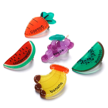 2024 Fashion Lovely Fruit and Vegetable Print Colorful Banana Grape Carrot Watermelon Kiwi Acrylic Children's Brooch