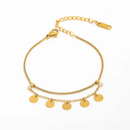 Fenny High End Boho Double-layer Wafer Pave Mixture Chain Bracelet Waterproof&Tarnish Free Stainless Steel Jewelry Wholesale