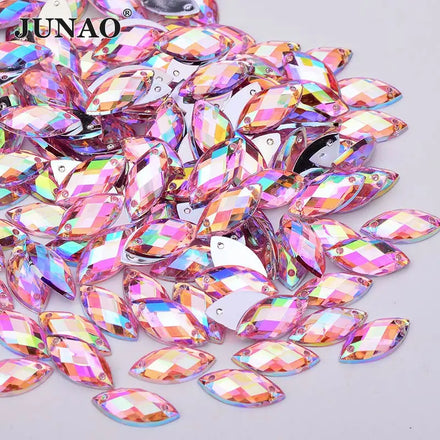 JUNAO 7*15mm Horse Eye Stones Bulk 2000pcs Non Hotfix Stones With Hole Flatback Sew on Clothing Accessories