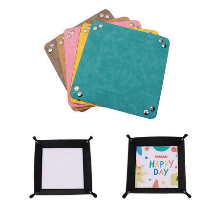 Personalized Foldable Storage Organizer Key Jewelry Leather Serving Trays Sublimation PU Leather Tray