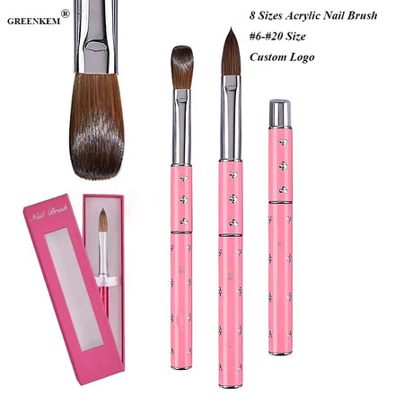 Customized logo Nail Art Pure Mink Hair Crystal Pen With Different Sizes Pink Diamond Metal Rod Acrylic Nail Art Brush