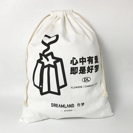 Customized Logo Organic Luxury Cotton Handbag Shoe Storage Pouch Bags Recycle Gift Dust Bag with Drawstring