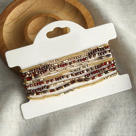 Fashion Bohemian Ladies' Elastic 9pcs Bracelet Set Multicolor Seed Crystal Glass Pearl Beads Bracelet