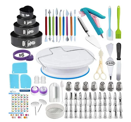 Customizable Cake Decoration Pan Set Tools Kit Baking Decor Accessories Tools with Cake Turntable Nozzles Tips