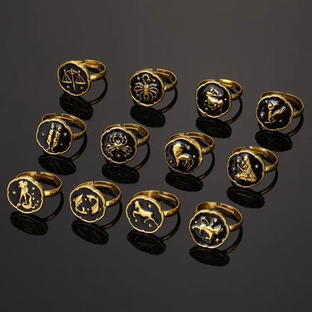 European American Vintage Fine Jewelry Rings Adjustable Delicate Zodiac Enamel Ring Fashion Stainless Steel Ring