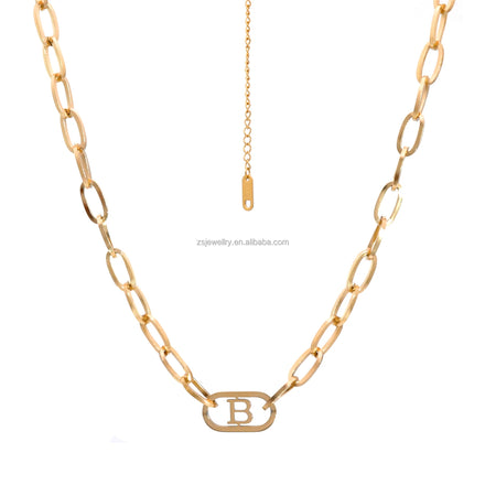 14K Gold Plated 'B' Letter Stainless Steel High-Polished Fashion Jewelry Necklace Customizable Women's Chain for Gift Occasions