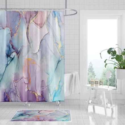 XinLan Modern Colorful Striped Marble Printing Waterproof Shower Curtain Bathroom Bathtub Shower Curtain