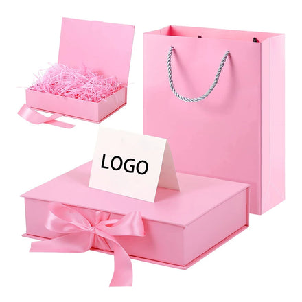 Luxury Custom Logo Pink Magnetic Closure Package Box Folding Gift Clothing Packaging Supplies Gift Boxes Glossy With Ribbon