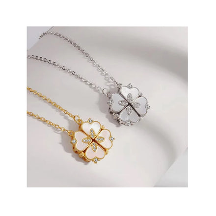 Fashion Two Wear Four Leaf Clover Necklace for Women Girls Fashion Zircon Titanium Steel Necklace Christmas Gift Jewelry