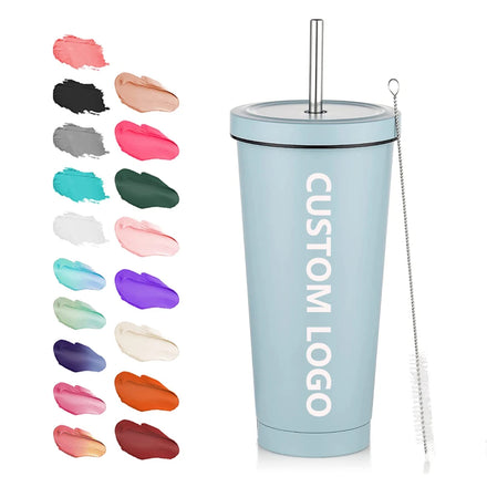 Custom Bulk 750Ml 24Oz Double Wall Insulated Stainless Steel Water Tumbler Cup With Lids and Straw