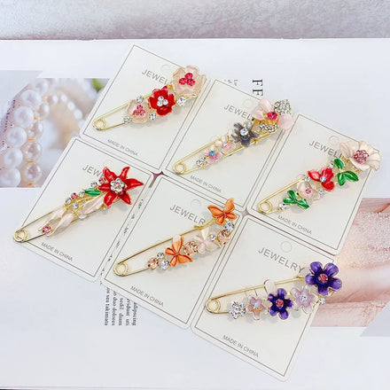 Fashion Versatile Flower Brooch Pin High-grade Rhinestone Brooch Classic Tulip Rose Plum Brooch Pin for Women