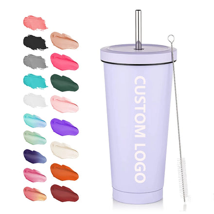 Wholesale Custom Pink Stainless Steel Tumbler Cups With Metal Straw Double Wall With Straw Logo