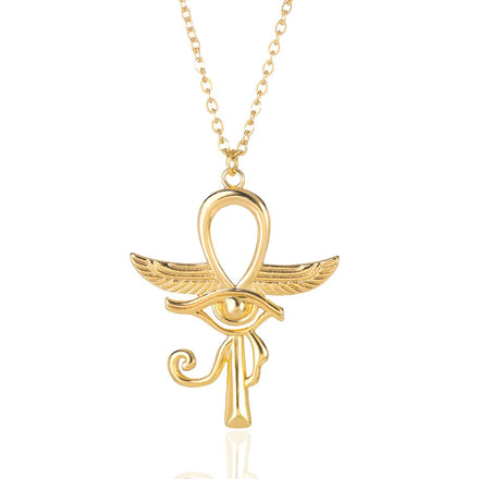 Personality Egypt Unisex Jewelry 18k Gold Cross Necklace Patron Saint of Pharaohs Eye of Horus Necklace for Women Girls