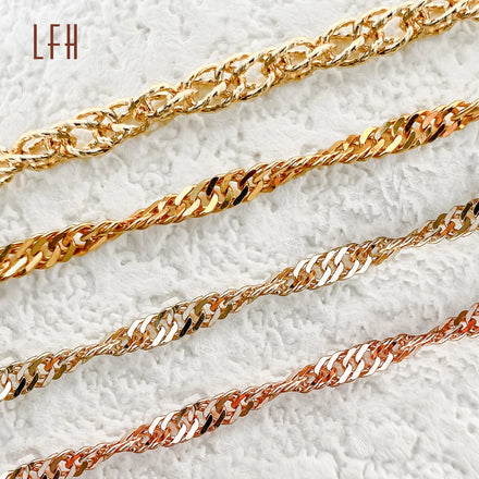 Luxury Fashion AU750 Pure 18K Gold Water Ripples Link Rope Gold Chains Necklace 18k Real Gold Jewelry Manufacturer