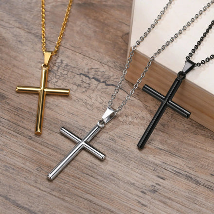 Men's 316L Stainless Steel Silver Blank Plain Charm 18k Gold Religious Jesus Fashion Simple Cross Pendant Necklace Jewelry