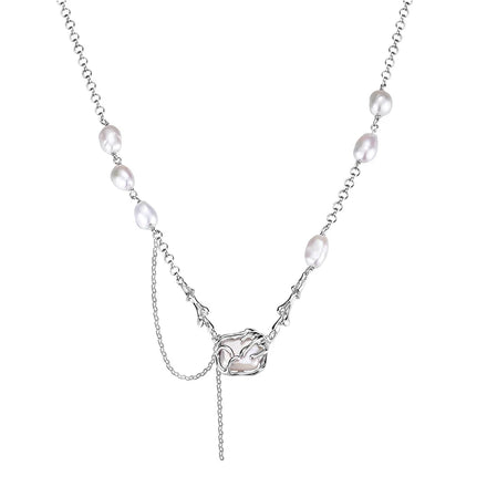 Wuqie Fashion Sterling Silver Jewelry for Women Rolo Chain with Different Shaped Baroque Freshwater Pearl Necklace