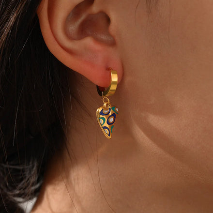 Fashion Enamel 18k Gold Filled Stainless Steel Earrings Vintage Heart-shaped Earrings for Women