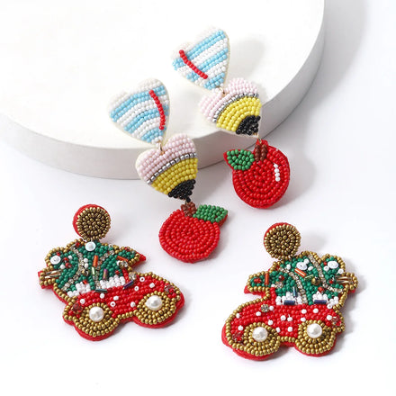 Hot Sale Fashion Handmade Seed Beaded Dangle Earrings for Women Lightweight Car Christmas Earrings