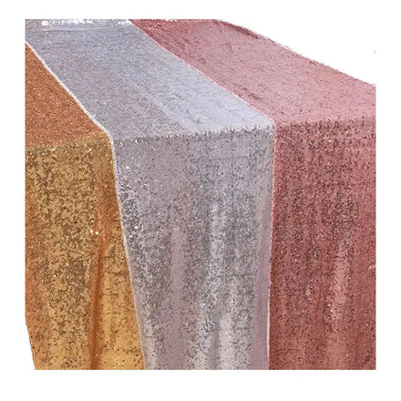 Wholesale Customized Luxcury Polyester Gold and Rose Gold Sequin Table Runner for Outdoor Party Decoration