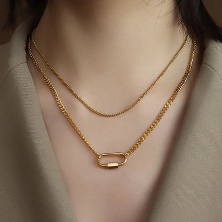 Feminine Charm Necklace Double Chain Stainless Steel Jewelry Necklace Gold Plated Necklace Design