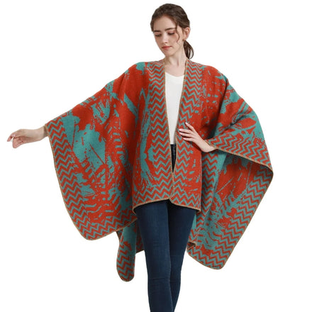 Fashion Ladies Bohemian Cashmere Poncho Shawls Double-sided Women's Shawls and Wraps Open Front Warm Ponchos Capes Winter