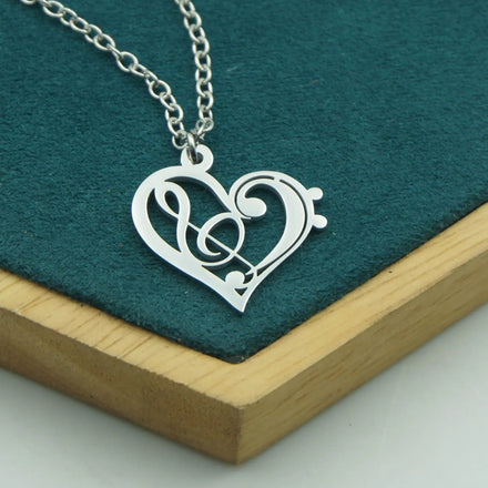 Stainless Steel Heart Shaped Music Symbol Love Necklace Fashion Couple Pendant Gift